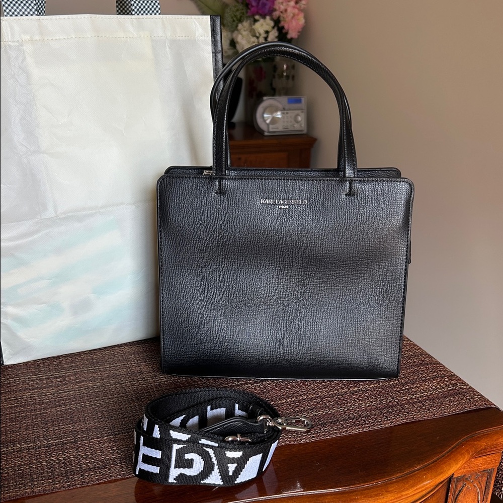 Karl Lagerfeld Black Textured Handbag